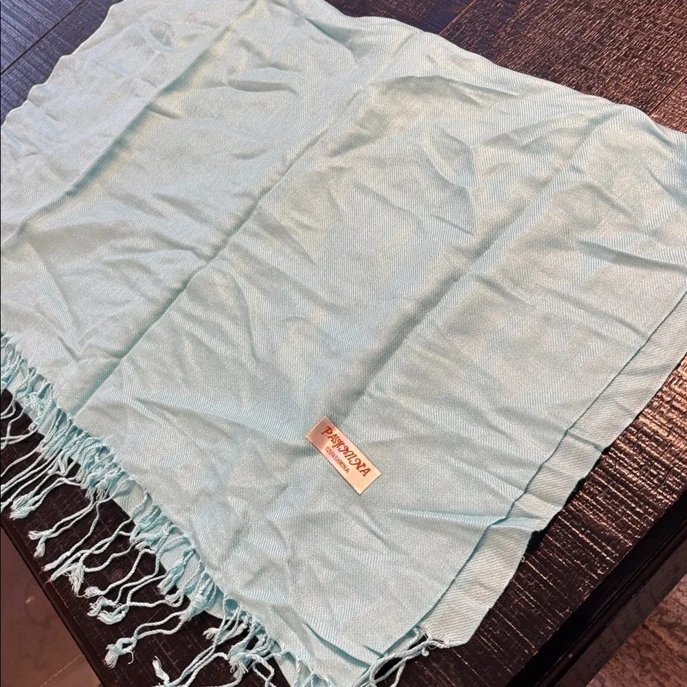 Classic PASHMINA light blue shawl scarf  fringed wrap